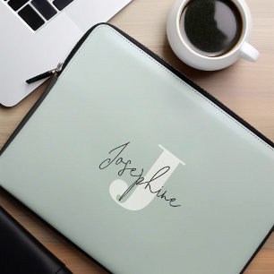 Mint Green Moderne Minimalistische Monogrammed Laptop Sleeve