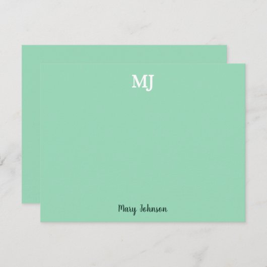 Mint Green Monogram 2 Initialen met twee letters M Notitiekaartje (Voorkant / Achterkant)