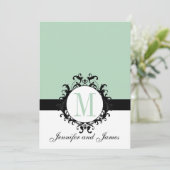 Mint Green Monogram Weddenschap Kaart (Staand voorkant)