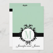Mint Green Monogram Weddenschap Kaart (Voorkant / Achterkant)