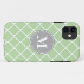 Mint Green Moroccan Lattice Grey Monogram Case-Mate iPhone Case (Achterkant (horizontaal))