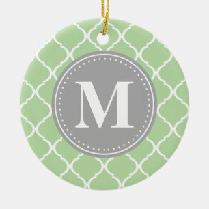 Mint Green Moroccan Lattice Grey Monogram Keramisch Ornament
