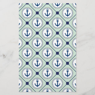 Mint Green Nautical Anchor Pattern Briefpapier