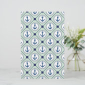 Mint Green Nautical Anchor Pattern Briefpapier (Staand voorkant)