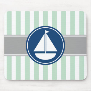 Mint Green Nautical Sailboat Stripes Muismat