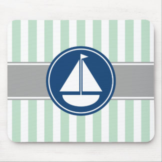 Mint Green Nautical Sailboat Stripes Muismat