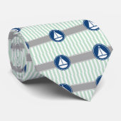 Mint Green Nautical Sailboat Stripes Stropdas (Opgerold)
