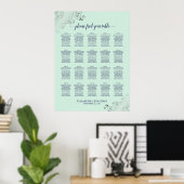 Mint Green & Navy 20 Table Wedding Seating Chart Poster (Thuiskantoor)