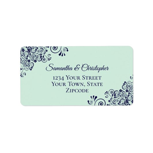 Mint Green & Navy Blue Elegant Wedding Address Etiket (Voorkant)