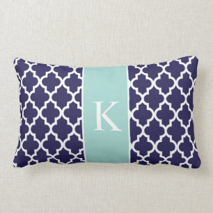 Mint Green Navy Blue Moroccan Custom Monogram Kussen