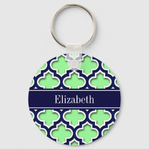 Mint Green, Navy Moroccan #5DS Navy Name Monogram Sleutelhanger