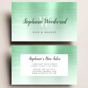 Mint Green Ombre Brushed Metal Monogram Hair Salon Visitekaartje