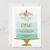 Mint Green Ombre Cake First Birthday Invitation Kaart (Voorkant)