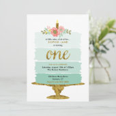 Mint Green Ombre Cake First Birthday Invitation Kaart (Staand voorkant)