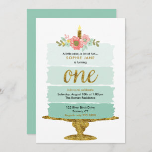 Mint Green Ombre Cake First Birthday Invitation Kaart