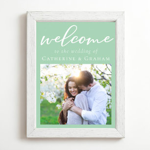 Mint Green Paar Foto Chic Huwelijk Welkom Poster