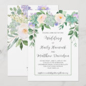 Mint Green, Paars, White Floral Wedding Kaart (Voorkant / Achterkant)