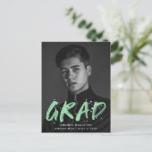 Mint Green Paint Splatter Photo Graduparty Uitnodiging Briefkaart (Staand voorkant)
