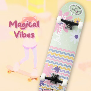Mint Green Pastel Bloemen Gestreepte Girly Cat Mag Skateboard