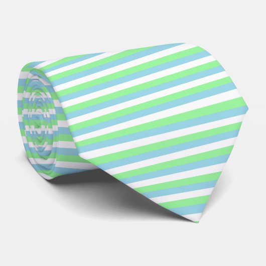 Mint Green, Pastel Blue en White Stripes Stropdas (Opgerold)