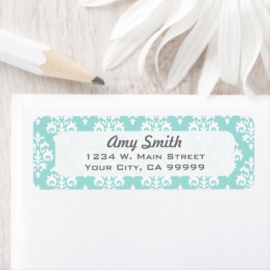 Mint Green Pastel Damask Patroon Etiket (Insitu)
