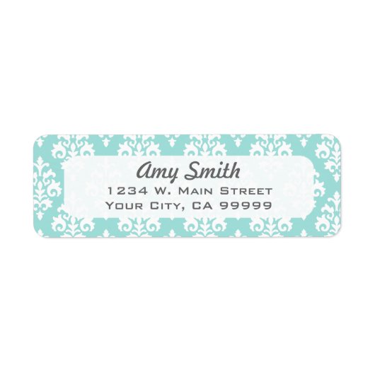 Mint Green Pastel Damask Patroon Etiket (Voorkant)