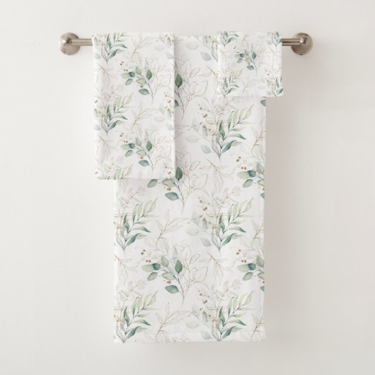 Mint Green Pastel Floral Greenery Pattern Bad Handdoek (Insitu)