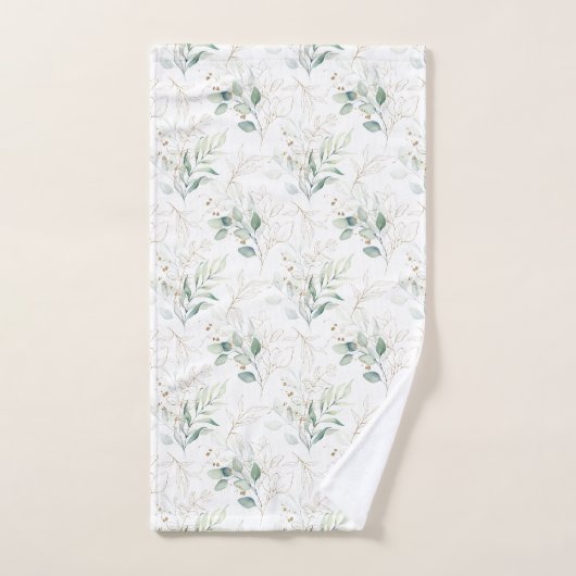 Mint Green Pastel Floral Greenery Pattern Bad Handdoek (Handdoek)