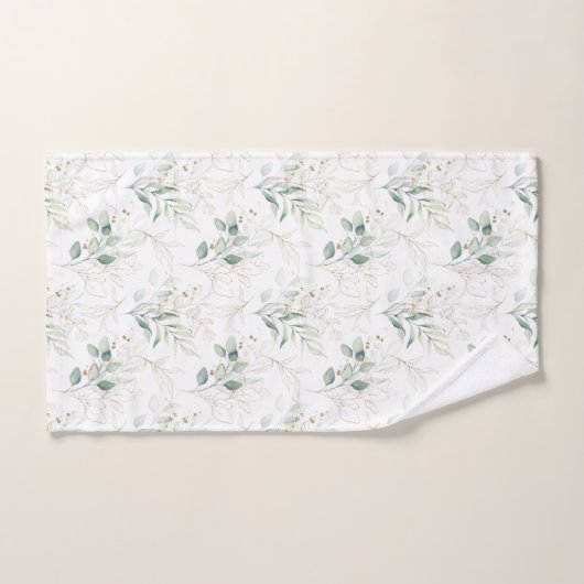Mint Green Pastel Floral Greenery Pattern Bad Handdoek (Handdoek)