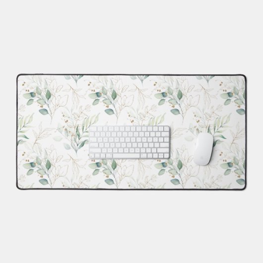 Mint Green Pastel Floral Greenery Pattern Bureaumat (Keyboard & Muis)