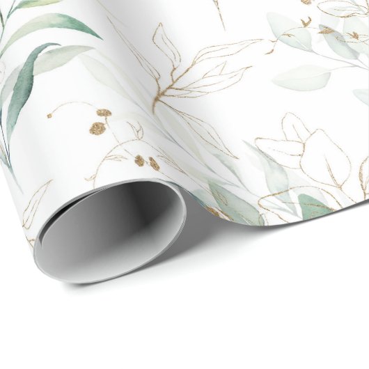 Mint Green Pastel Floral Greenery Pattern Cadeaupapier (Rol Hoek)