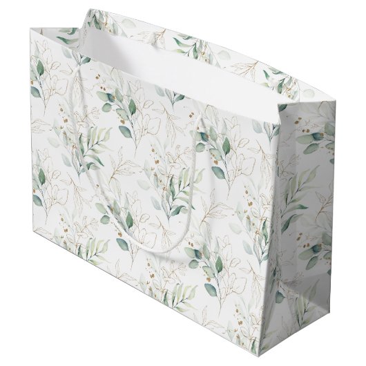 Mint Green Pastel Floral Greenery Pattern Groot Cadeauzakje (Achterkant Gekanteld)
