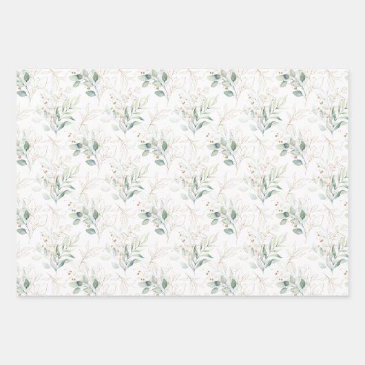 Mint Green Pastel Floral Greenery Pattern Inpakpapier Vel (Voorkant 3)