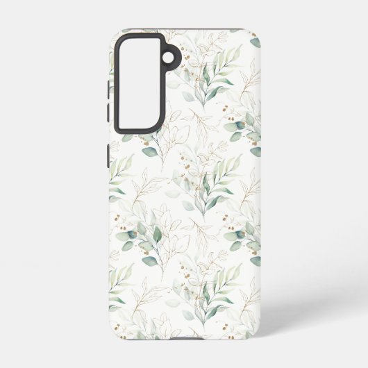 Mint Green Pastel Floral Greenery Pattern Samsung Galaxy Hoesje (Achterkant)