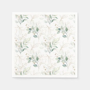 Mint Green Pastel Floral Greenery Pattern Servet