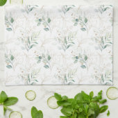 Mint Green Pastel Floral Greenery Pattern Theedoek (Gevouwen)