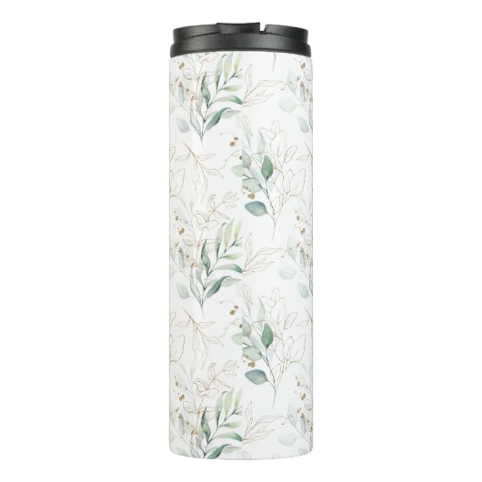Mint Green Pastel Floral Greenery Pattern Thermosbeker (Achterkant)