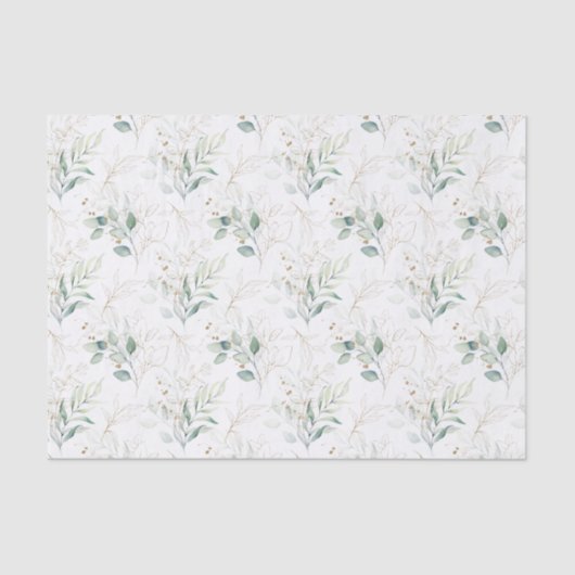 Mint Green Pastel Floral Greenery Pattern Tissuepapier (Voorkant)