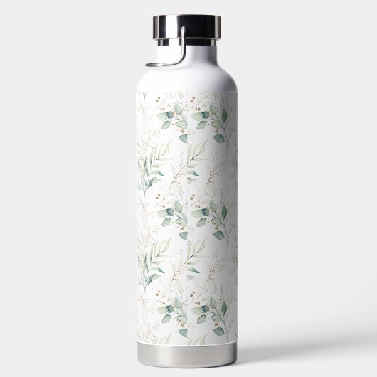 Mint Green Pastel Floral Greenery Pattern Waterfles (Rechts)