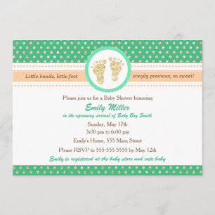 Mint Green Peach Baby shower Invitation Kaart