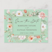 Mint Green & Peach Floral Save The Date Aankondigingskaart (Voorkant)
