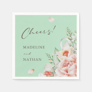 Mint Green & Peach Floral Wedding Napkins Servet