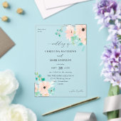 Mint Green & Pink Floral Wedding Acryl Uitnodigingen (Insitu (Huwelijk))