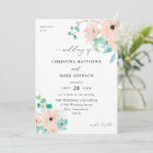 Mint Green & Pink Floral Wedding Kaart (Staand voorkant)
