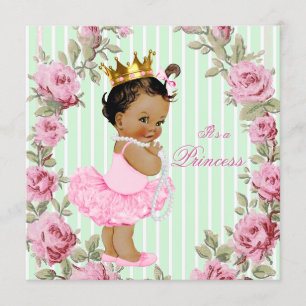 Mint Green Pink Rose Ethnic Ballerina Baby shower Kaart