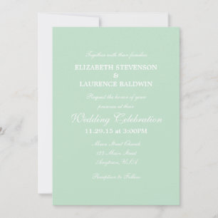 Mint Green Plain Simple Wedding Invitation Kaart