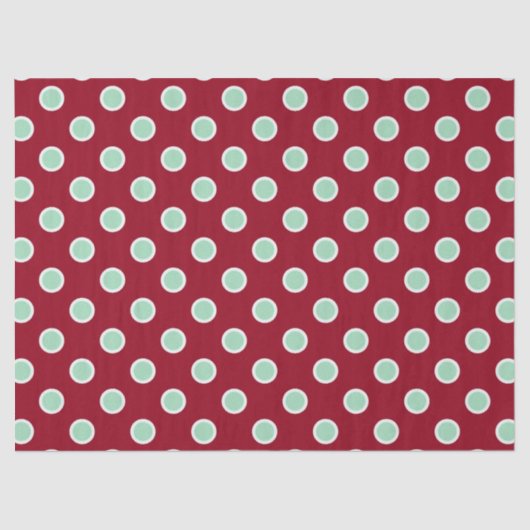 Mint Green Polka stippen op maroon tissuepapier (Voorkant)