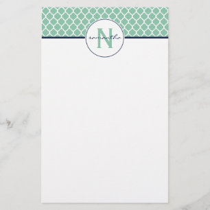 Mint Green Quatrefoil Monogram Briefpapier
