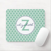 Mint Green Quatrefoil Monogram Muismat (Met muis)