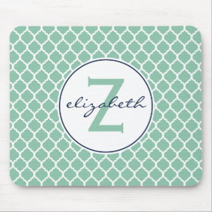 Mint Green Quatrefoil Monogram Muismat